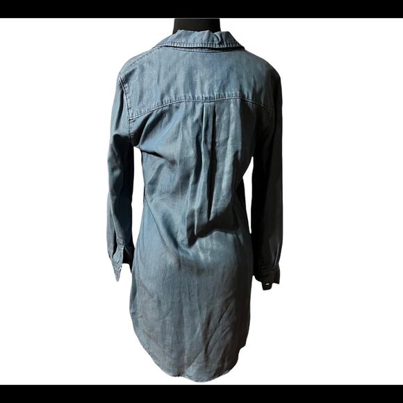 PAIGE Billie Chambray Denim Tunic Lace Up Neck Boho Casual Western Mini Dress S - Picture 4 of 5